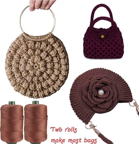 400gram Art Yarn Cord Light Brown Polyester Yarn Macrame Knitting Crocheting DIY Bags Crochet Basket Summer Hat Craft Cord 3mm Macrame Cord Rope 438yds 1314 Feet