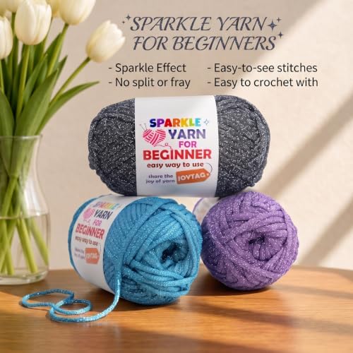 3 Pack Rose Gold Sparkle Yarn for Crocheting and Knitting,Rose Gold Metallic Glitter Crochet Knitting Yarn for Beginners with Easy-to-See Stitches Easy Yarn for Beginners Crochet Kit(3x50g)