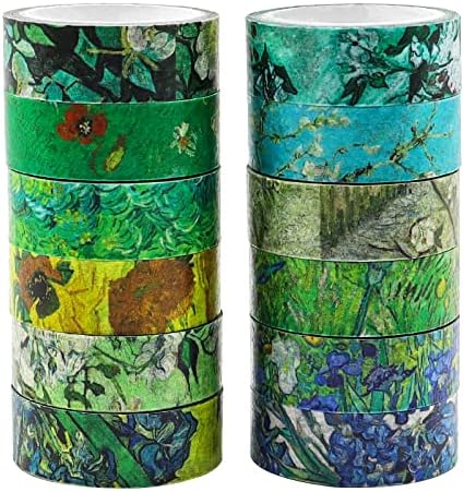 Berkin Arts 12 Rolls Art Floral Designs Washi Tape Set - 15 mm Wide Decorative Adhesive Masking Tape Cloisonnism for Scrapbooking Watercolor Vincent Van Gogh Series