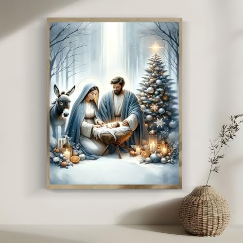 LKHMVCA Nativity Diamond Art Kits for Adults, 5D Diamond Painting Kits for Adults Beginners, DIY Full Round Drill Diamond Dot Painting Gem Art Kits for Adult, Home Wall Decor 11.8x15.7 Inch