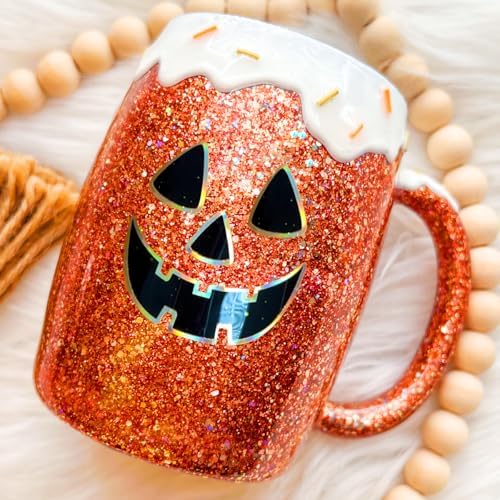 HEMOER Pumpkin Orange Glitter, 100g/3.5oz Holographic Chunky Glitter Mixed Hexagon Chunky & Fine Flakes Thanksgiving Sequins for Epoxy Crafts, Resin, Nail Body, Tumblers, Festival Party