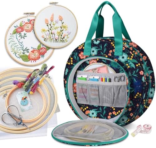 FINPAC Embroidery Project Bag, Embroidery Kits Storage Carrying Tote Bag