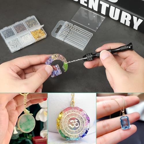 Hand Drill Set for Resin Crafts, Pin Vise Jewelry Making Kit with 10 Drill Bits, 600 Eye Screws, 15 Keychain Rings – Push Drill Tool for Epoxy, Molds, DIY Projects (Pin Vise Hand Drill Set - 1)