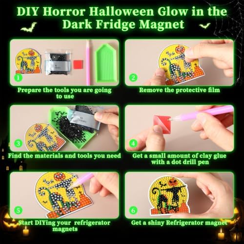 Motipuns 30 Pcs Luminous Horror Halloween Diamond Painting Magnets Kits