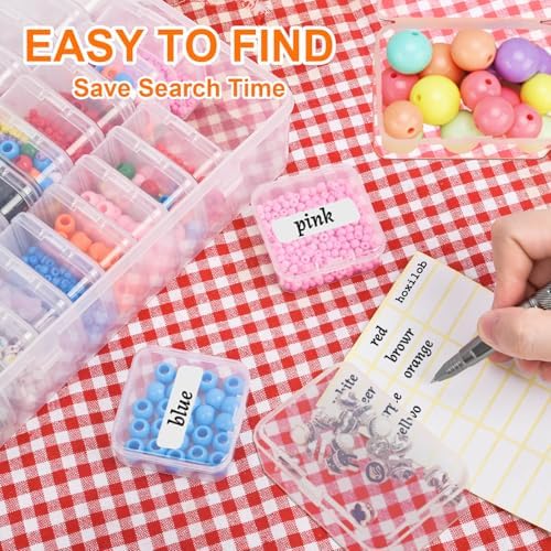 46Pcs Bead Organizer Set, Premium Small and Medium Clear Plastic Storage Boxes for Jewelry Making Crafts Screws Seeds DIY Bracelets Diamond Small Parts, Stackable Containers with Hinged Lid and Labels