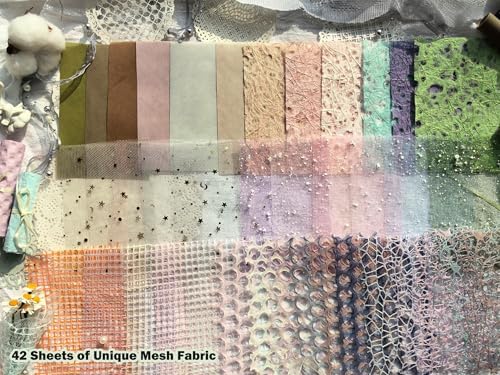 102 Sheets Textured Scrapbook Paper and Mesh Fabric Kit, 6 Pack Handmade Special Decorative Decoupage Paper for Scrapbooking Bullet Junk Journal Supplies Cards Crafts( 6 x 4 inches)
