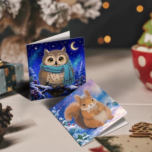 POETRYDRAW DIY Diamond Art Painting Greeting Card Kit, Creative Craft Set for Card Making，Snow Animals