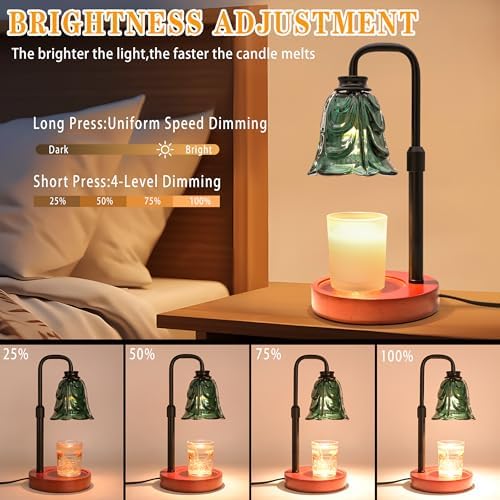 XJZJY Green Flower Candle Warmer Lamp with Timer, Birthday Gifts for Women | Dimmable wax melt warmer with 2 bulbs for jar candles, height adjustable, Green tulip design, home decor, housewarming gifts