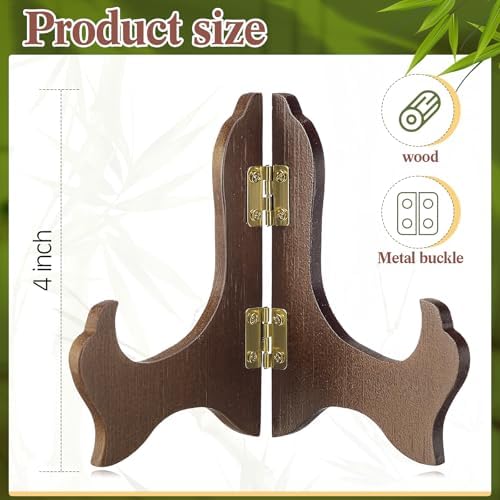 Tatuo 4 Packs Wooden Display Stand Plate Holder Easels, Brown, 4 Inch