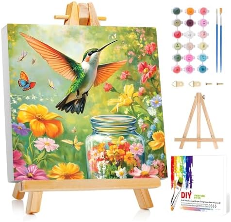 Reivworl Framed Hummingbird Paint by Numbers Kit for Adults Beginner 10×10 inch