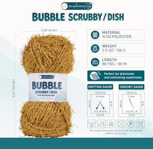 Makromecity Bubble Scrubby Yarn - 100% Premium Polyester Yarn for Crocheting and Knitting - 3.5 Oz (100g), 98 Yds (90m) - Ideal for Dishcloths, Crafting & Bath Washcloths (Mustard, 1 Skein)