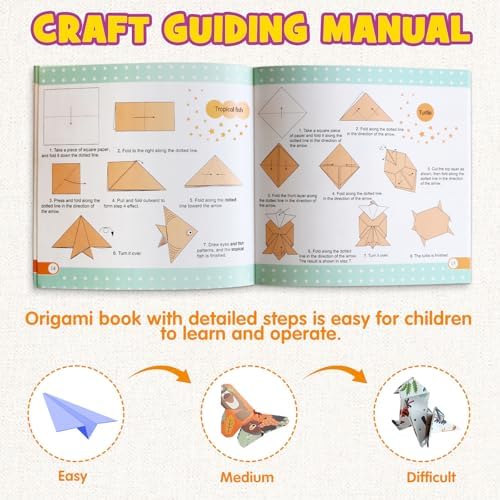 Pigipigi Kids 160 Pcs Origami Paper Kit,Arts and Crafts for Kids Ages 5-12 | Beginners Origami Kit,Step-by-Step Guiding Book, DIY Craft Birthday Gift for Boys Girls ages 5-12