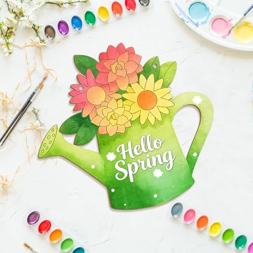 Large Size 12" Wooden Spring Crafts Ornaments to Paint, Flower Wooden DIY Blank Unfinished Round Wood Discs Ornament for Crafts Hanging Decorations