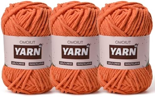 3 Packs Plush Chenille Chunky Crochet Yarn - Baby Yarn for Crocheting Soft - Velvet Yarns Knitting for Blankets Crafts - Fluffy Amigurumi Yarns 150g / 196.8yds (3 Orange)
