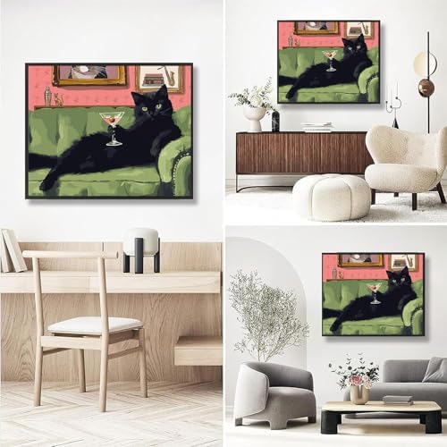 Black Cat Paint by Numbers for Adults with Framed Canvas - Wooden Easel