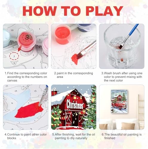 SENQAO Christmas Paint by Numbers for Adults Framed, Red Truck Farmhouse Adults' Paint-by-Number Kits, Adult Paint by Number Kits on Canvas, Acrylic Number Painting for Home Decor, 8x12inch