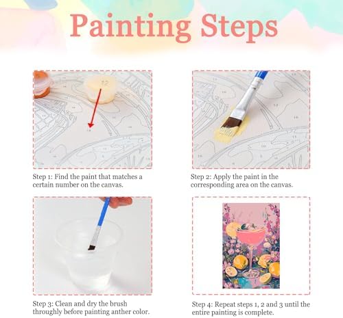 Auremi Lemon Paint by Number Kits for Adults,Cocktail Paint by Number on Canvas with Frame DIY Painting with Number Acrylic Oil Paint Kits for Home Decor 8x12 Inch