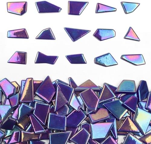 Youway Style Iridescent Cobalt Blue Glass Mosaic Tiles for Crafs Bulk,200g Broken Stained Glass Pieces for Crafts DIY Mosaic Art Decor