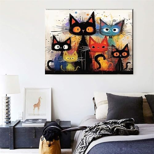 Cat Paint by Numbers Kit for Adults Framed Canvas,Animal Painting by Numbers Kits with Frame on Canva for Beginner,DIY Watercolor Oil Painting Frame for Birthday Gift Relax Decor for Home Wall. (cat1)