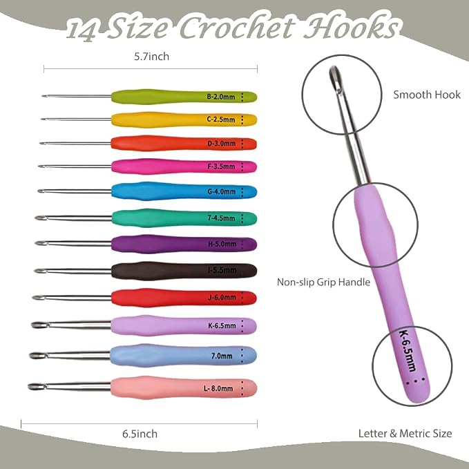 Yarniss Crochet Kit for Beginners,All Inclusive Crochet Set for Adults,Grey | 840 Yards Crochet Yarn and 12 Sizes (2.0-8.0mm) Ergonomic Hooks with Organizer Bag,Learn to Crochet with Step by Step Video T