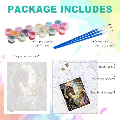 Dragon Paint by Numbers Kit for Adults, DIY Oil Painting Canvas 16x20inch