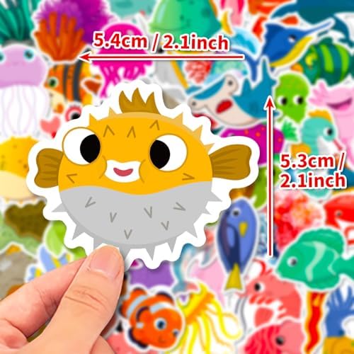 Ocean Animal Stickers for Water Bottle, 100Pcs Waterproof Vinyl Marine Ocean Creatures Beach Stickers, Summer Sticker Bulk for Kids Teens