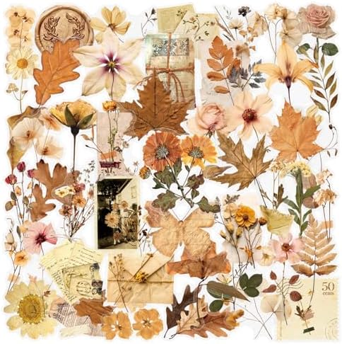 Vintage Aesthetic Scrapbook Stickers Flora Flowers Stickers Brown