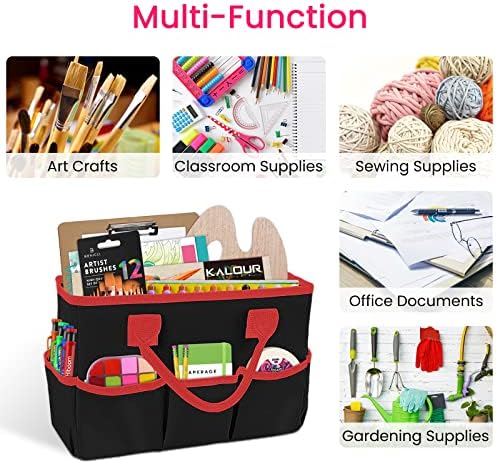 Desktop Tote and Organizer, Teacher Helper caddy Bag for Arts, Books, Stationery, Office Desk Organization, Make-up Storage with Handles for Travel (Black)
