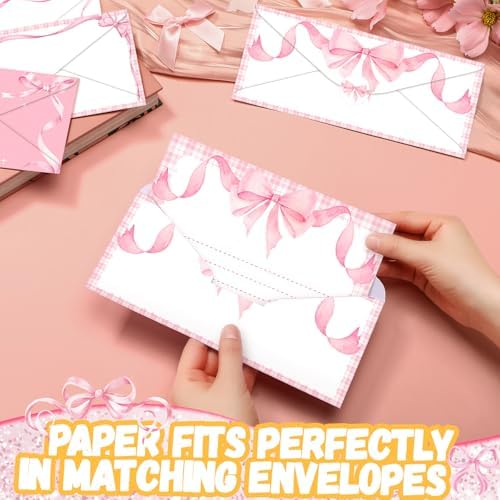 TaoBary 160 Pcs Pink Bow Stationery Paper and Envelopes Set, 8.5 X11''