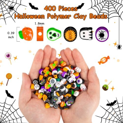 400 Pcs Halloween Polymer Clay Beads, Mixed Heishi Spacer Beads Supplies