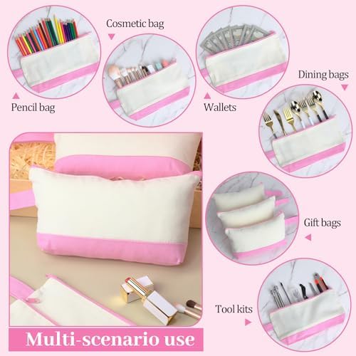 Silkfly 15 Pcs Cotton Canvas Makeup Bags Cosmetic Zipper Bags 10.2 x 5.5 x 2'' Blank DIY Pouch Bulk Pencil Case with Bottom Travel Toiletry Pouch for Women Craft Decor Gift (Beige and Pink)