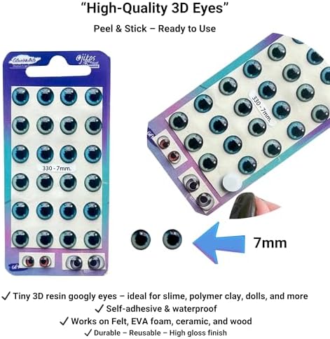 3D Resin Doll Eyes – 7mm Self-Adhesive Craft Eyes (24 pcs / 12 Pairs) – Realistic Cabochon Eyes for Amigurumi, Dolls, Polymer Clay, Cold Porcelain, Felt & DIY Crafts (Realistic Gray)