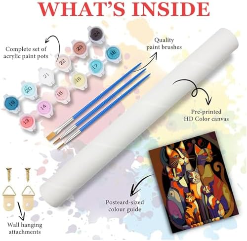 Paint by Numbers Kit for Adults Beginners,Abstract Six Cat 16x20 inches