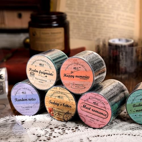 Alideco 6 pcs Decorative Adhesive Tapes Cartoon PET Tape Great for Bullet Journal Supplies, Arts, Scrapbook, DIY Crafts, Planners (shiguangshugao)