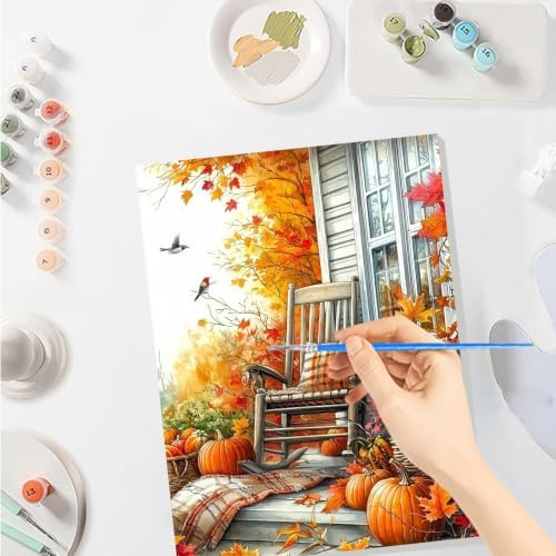 SENQAO Autumn Chair Paint by Numbers Kit for Adults Beginner, Fall Couryard Adult Paint by Number Kits on Canvas, DIY Acrylic Oil Easy Painting by Numbers for Home Wall Decor 8X12 inch