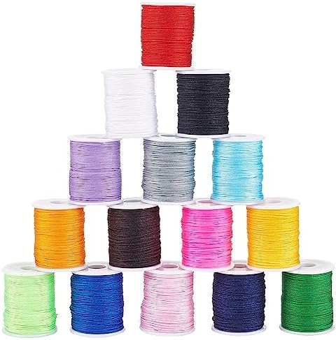 PH PandaHall 150 Yards 0.8mm Nylon Beading String for Bracelet, 15 Colors Chinese Knotting Cord Nylon Bracelet Thread Kumihimo Macrame Thread Cord for Friendship Bracelets Necklace Macrame Wind Chime