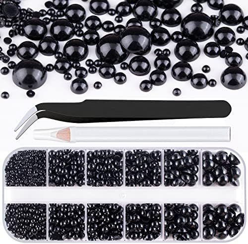 Belleboost Flatback Pearls for Nails Black Pearl Nail Charms and Gems