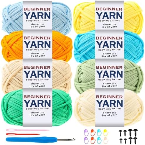 8x50g Beginner Crochet Yarn for Crocheting, 8 Colors Cotton Yarn for Gifts