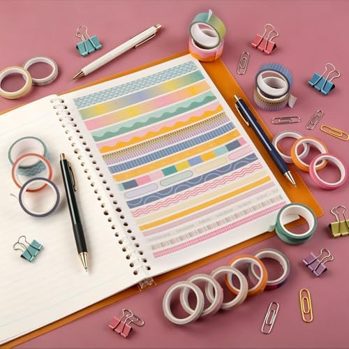 Washi Tape Set of 18 Rolls, Assorted Sizes, Decorative Tape for Journaling, Scrapbook, DIY Décor, Craft Supplies, Gift Wrapping, Color Block