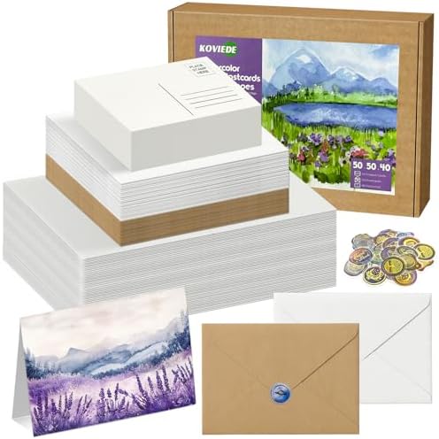 50 Pack Foldable Watercolor Cards with Envelopes 5"X7"