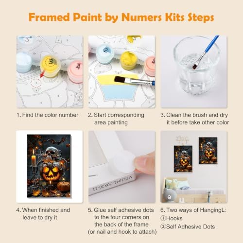 MOGTAA Halloween Paint by Numbers Kit for Adults Beginners with Frame, Skull Adult Paint by Number Kits on Canvas with Easel, Easy DIY Pumpkin Oil Painting Kits for Home Decor, 8x12in