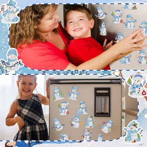 30 Pcs Christmas Diamond Art Magnet, Winter Snowman Diamond Painting