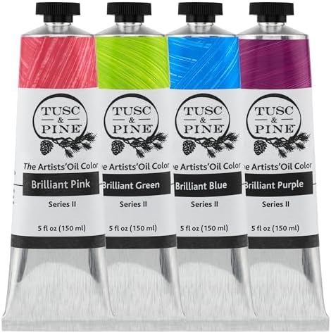 Tusc & Pine Artist Oil Paint - Set of 4 150ml tubes, Brilliant Hues - Non-Yellowing, Rich & Creamy Consistency, Max Pigment Load, Small Batch Milled Oil Paints Made in the USA for Professional Artists