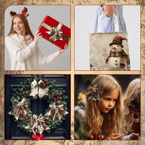 HunnmingRe 20 Pcs 10''x10'' Vintage Red Christmas Quilting Fabric Square Bundle Snowman Precuts Quiltted Fabric Santa Nutcracker Printed Patchwork Supplies for Winter Xmas Patchwork DIY Sewing Craft