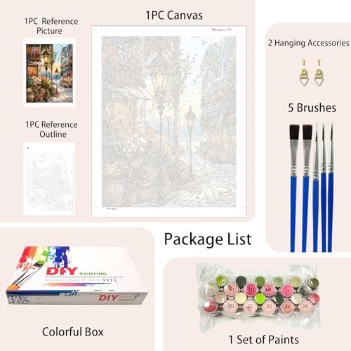 Muzagroo Paint by Numbers Oil Painting Kits for Adults DIY Streetscape Oil Painting for Beginners Hand Crafts Kits with Brushes and Acrylic Paints 16x20 inches (Streetscape)