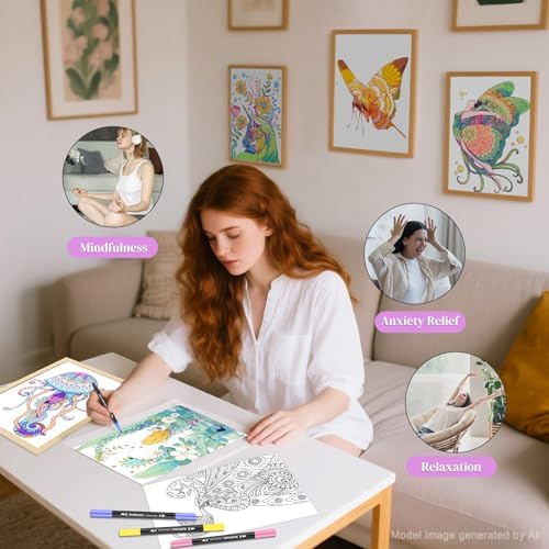 Mindfulness Adult Coloring Book with 24 Dual Tip Colors Markers