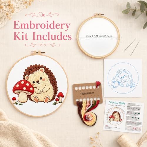 Nuberlic Embroidery Kit for Beginners Stamped Hedgehog Needlepoint
