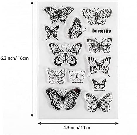 6 Sheets Clear Stamp Silicone Stamp Cards with Greeting Words, Flowers, Leaves, Butterflies, and Moons Pattern for Thanksgiving Christmas Holiday Card Making and DIY Scrapbooking Journaling