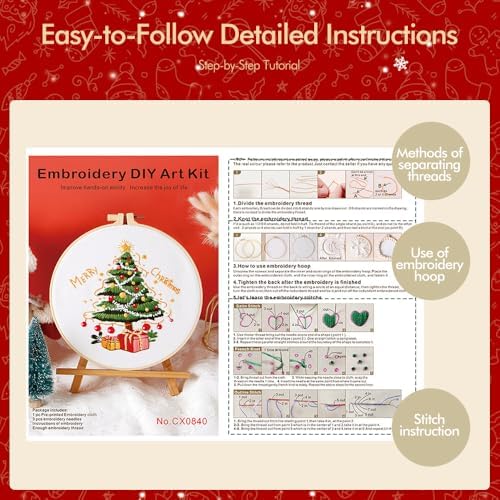 wtisan Christmas Embroidery Kit, Cross Stitch Kits for Beginners, Needlepoint with All Tools & Instructions, Stamped Hand Embroidery Starter Kit for Holiday Crafts & Xmas Home Decor, W10