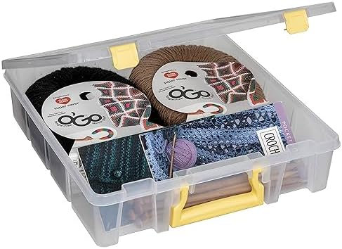 ArtBin Super Satchel 1-Compartment Craft Storage Box, Yellow Latches | One Open Compartment, 15.2 x 8 x 6.2 Inches, Secure Latches, Stackable, Clear Durable Polypropylene